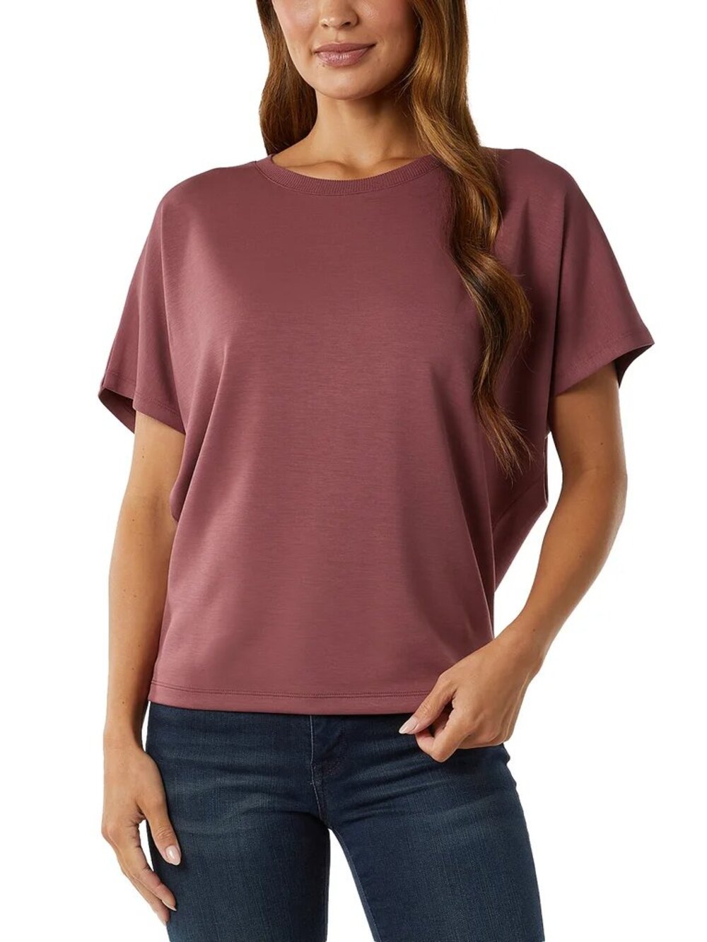 32 Degrees Womens Top Purple Blouse Short Dolman Sleeves Crewneck Stretch, XLarg